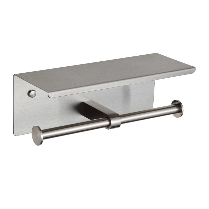 BGL Toilet Paper Holder with Shelf Brushed Nickel Double Head Toilet Tissue Roll Holder 304 Stainless Steel Wall Mount for Bathroom - Image 1